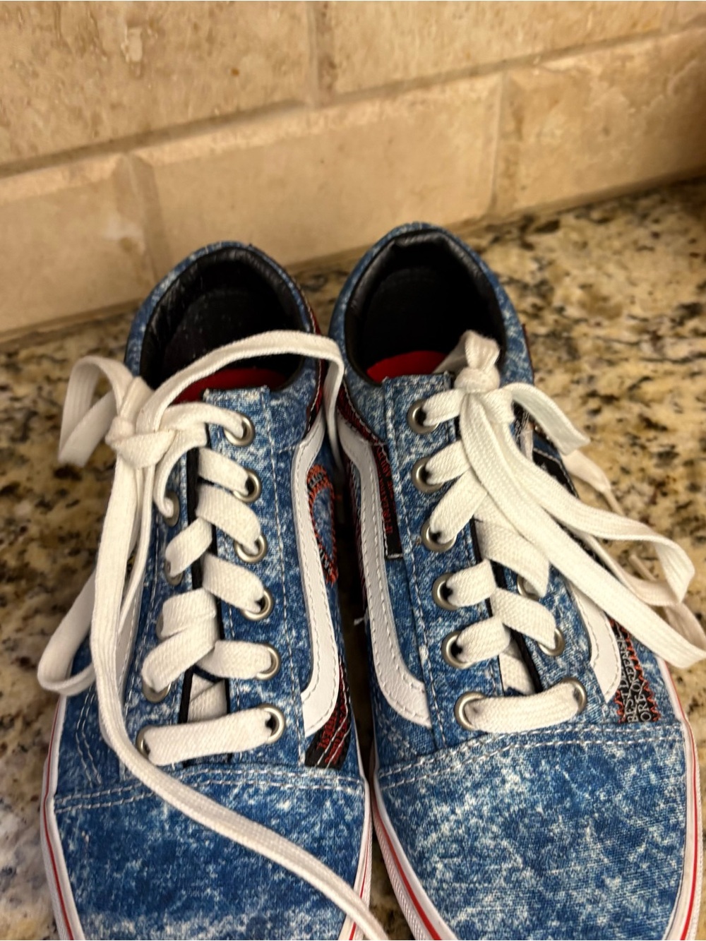 Vans Kids Acid-Wash Blue Lace-Up Sneakers with White Side Stripe